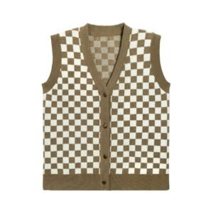 Retro Checkered Knit Vest