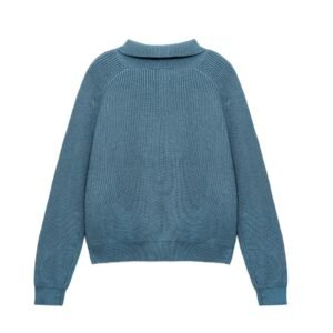Men's Mock Neck Full-Zip Ribbed Sweater in Blue