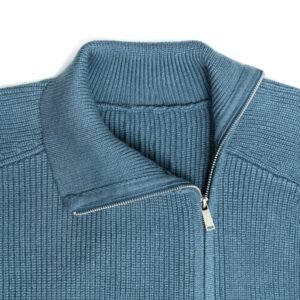 Men's Mock Neck Full-Zip Ribbed Sweater in Blue