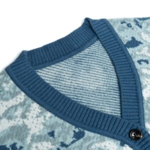 Abstract Pattern V-Neck Cardigan with Wave Design