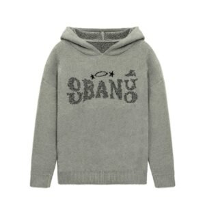 Fuzzy Pullover Hoodie with Woven Lettering for Men