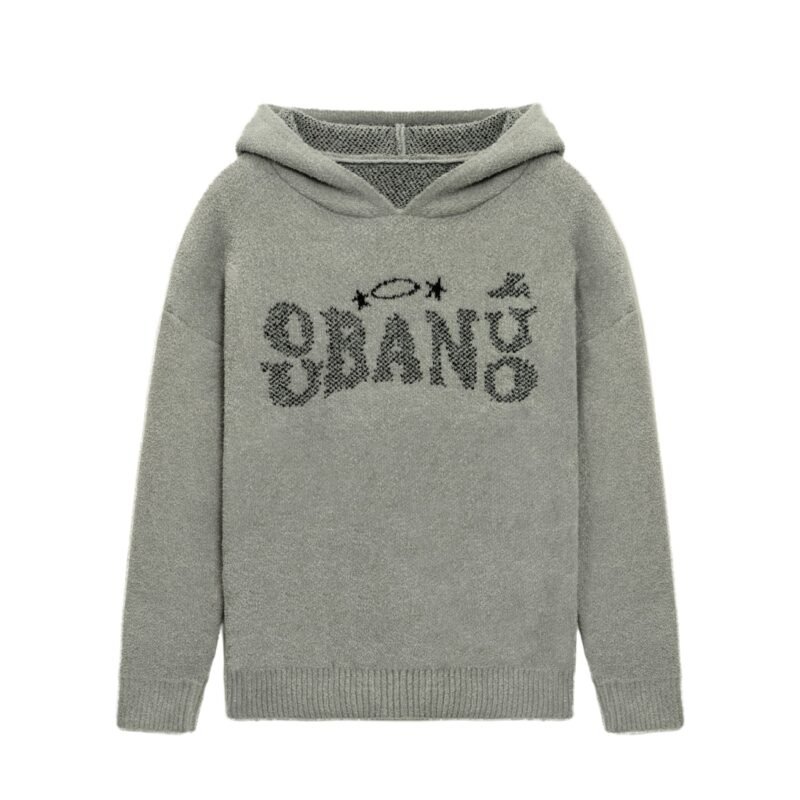 Fuzzy Pullover Hoodie with Woven Lettering for Men