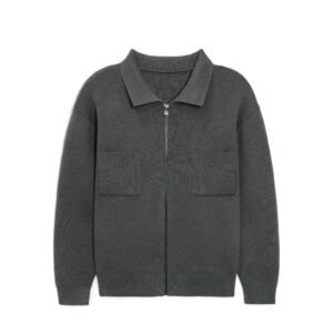 Men's Charcoal Gray Full-Zip Sweater with Patch Pockets