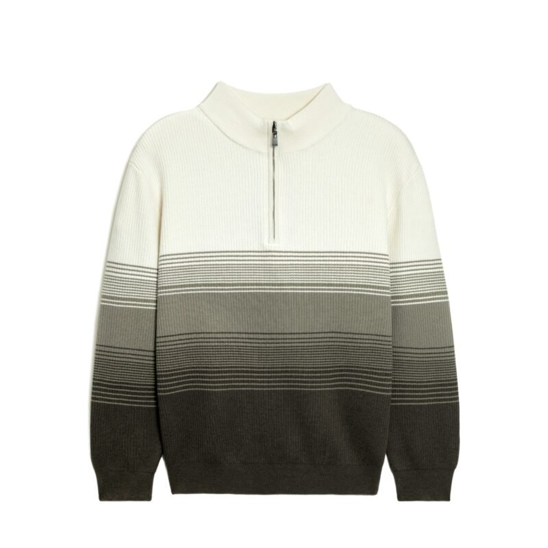 Men's Half-Zip Sweater with Striped Gradient Pattern