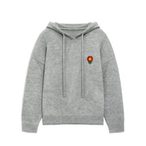 Gray Pullover Hoodie with Smiley Face Patch for Men
