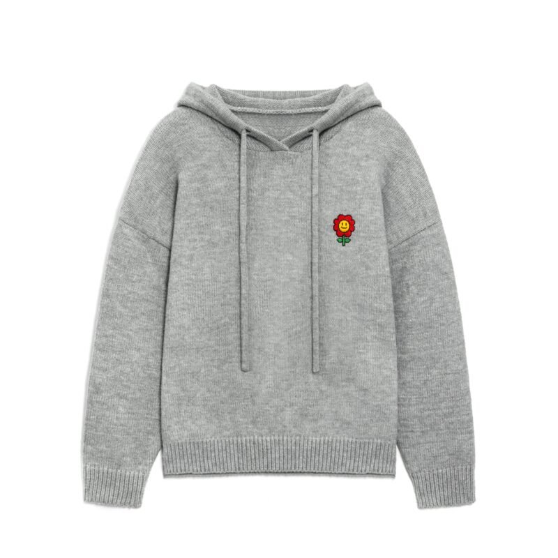Gray Pullover Hoodie with Smiley Face Patch for Men