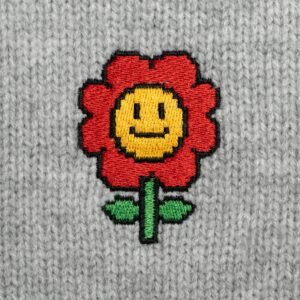 Gray Pullover Hoodie with Smiley Face Patch for Men