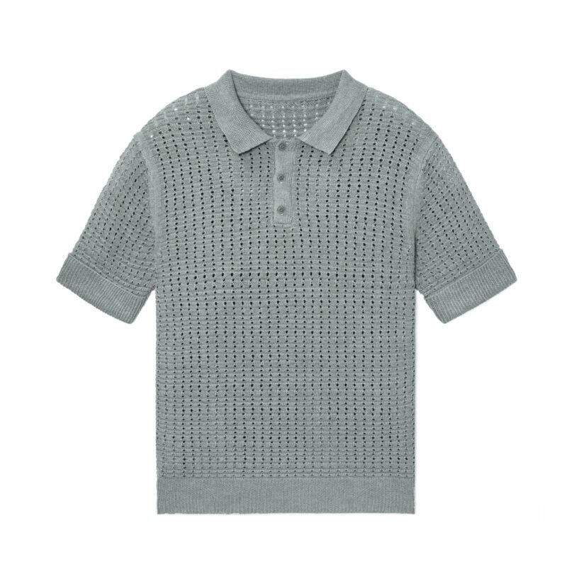 Men's Open-Knit Polo Shirt with Short Sleeves