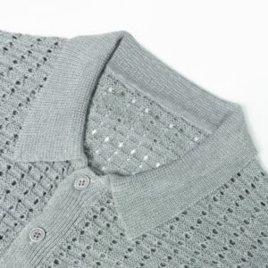 Men's Open-Knit Polo Shirt with Short Sleeves