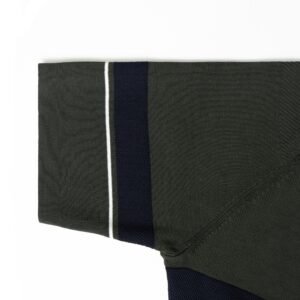 Men's Textured Knit Polo Shirt Green Navy Stripe