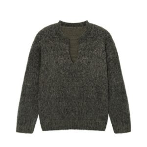 Men's Split-Neck Sweater Textured Knit Jumper