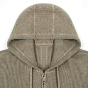 Men Ribbed Knit Full Zip Hoodie