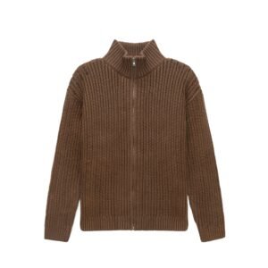 Men Full Zip Sweater Ribbed Mock Neck