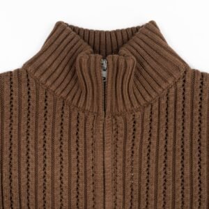Men Full Zip Sweater Ribbed Mock Neck