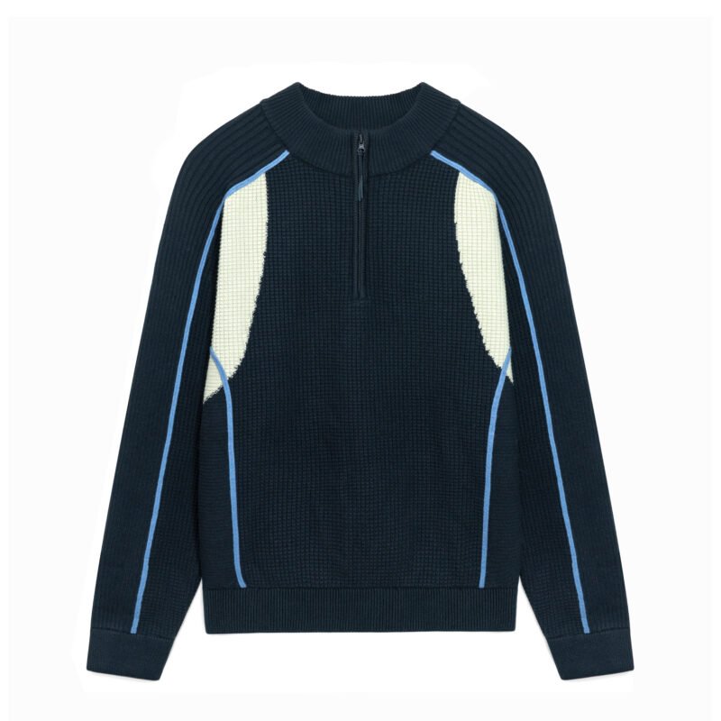 Men's Sporty Knit Half-Zip Sweater - Color Block Jumper