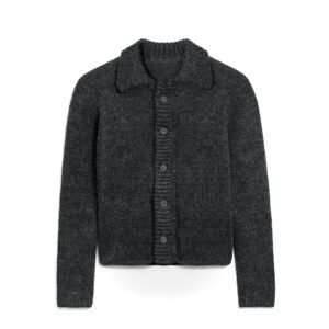 Men's Mohair Blend Cardigan with Collar - Fuzzy Dark Grey