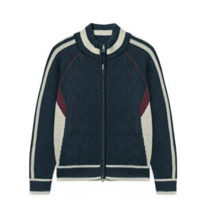 Men's Cotton Knit Track Jacket - Sporty Color Block Full-Zip