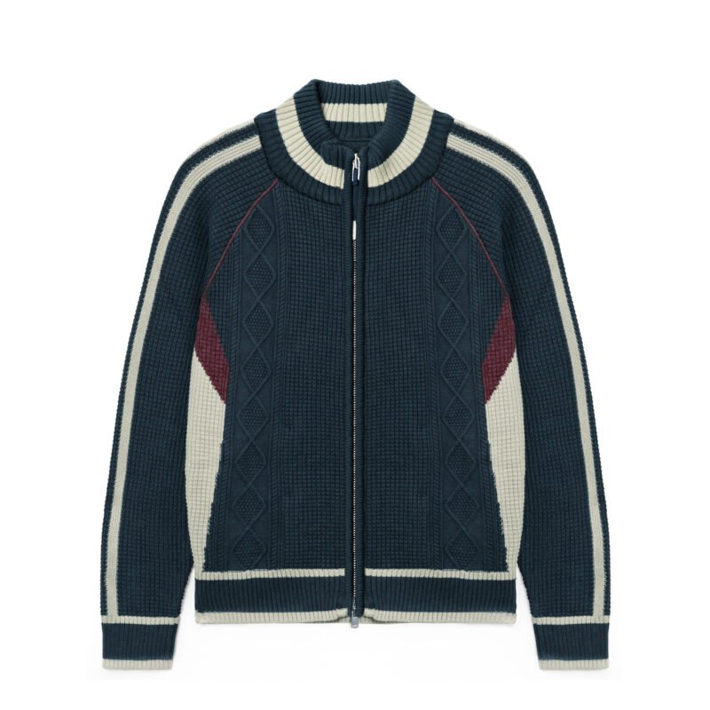 Men's Cotton Knit Track Jacket - Sporty Color Block Full-Zip