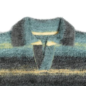 Men's Fuzzy Striped Polo Sweater - Cashmere Blend Jumper